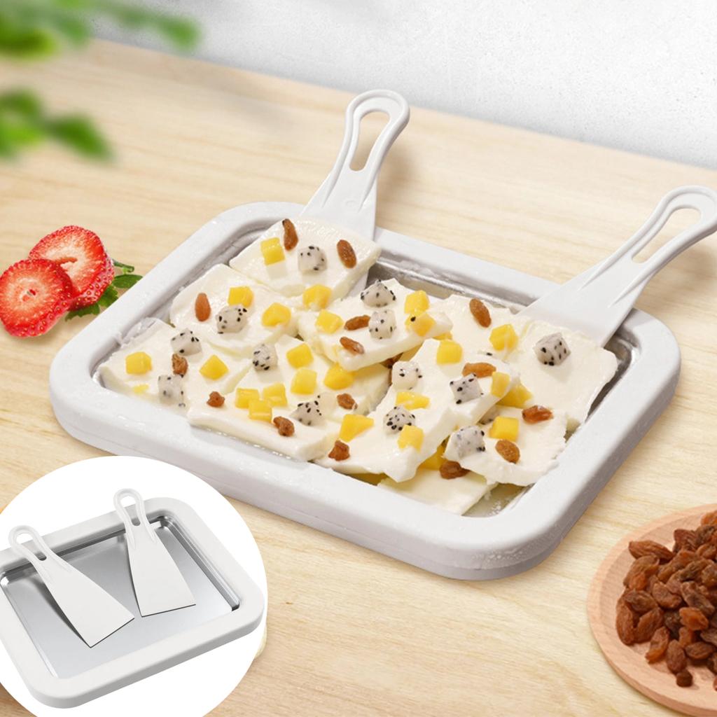 Ice Cream Maker Pan with 2 Scrapers Ice Cream Maker Plate Multifunctional Cold Sweet Fried Food Plate Rolled Ice Cream Maker