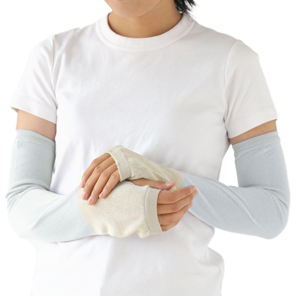 Kinuya Smooth Cotton Arm UV Long Sky SO5955 Silk-Lined, Covers, Protection, Length, Blue,