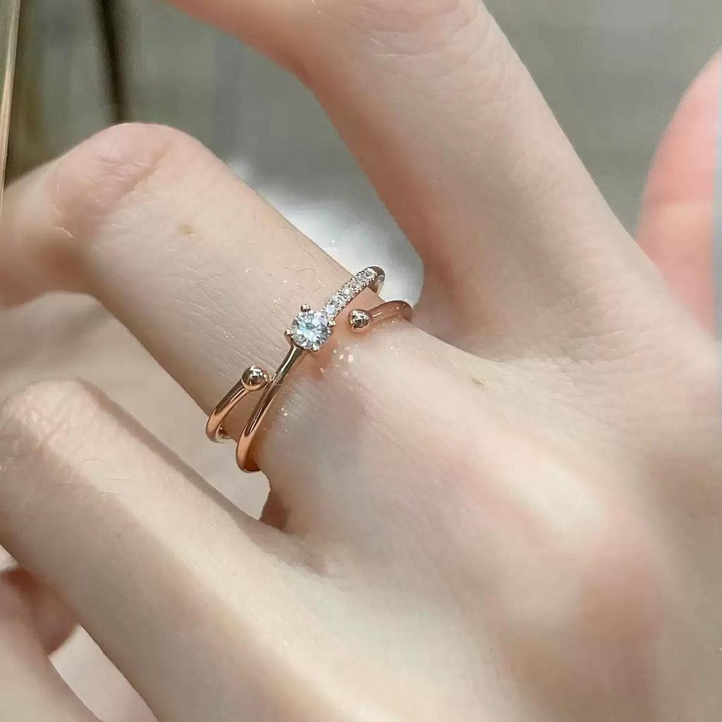 Star Trail Pink Diamond Women's Adjustable Open Ring: High-End Niche Design, Light Luxury, INS Cold Style
