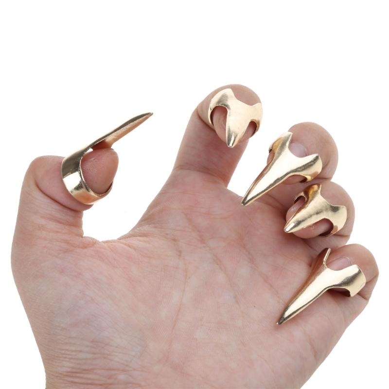 5pcs Retro Nail Finger Ring Comb Tip Joint Ring Halloween Cosplay Curling Hair Extension Tool Punk Party Jewelry Gift