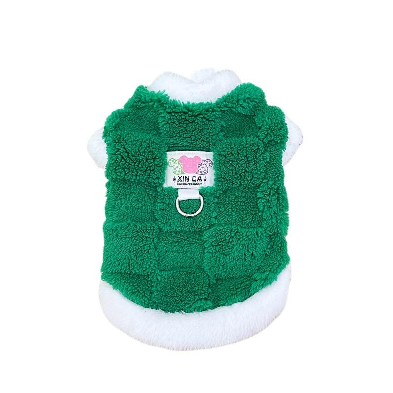 Winter New Fleece Warm Pet Dog and Cat Plush Clothes, Teddy Bichon Frise Checkered Vest