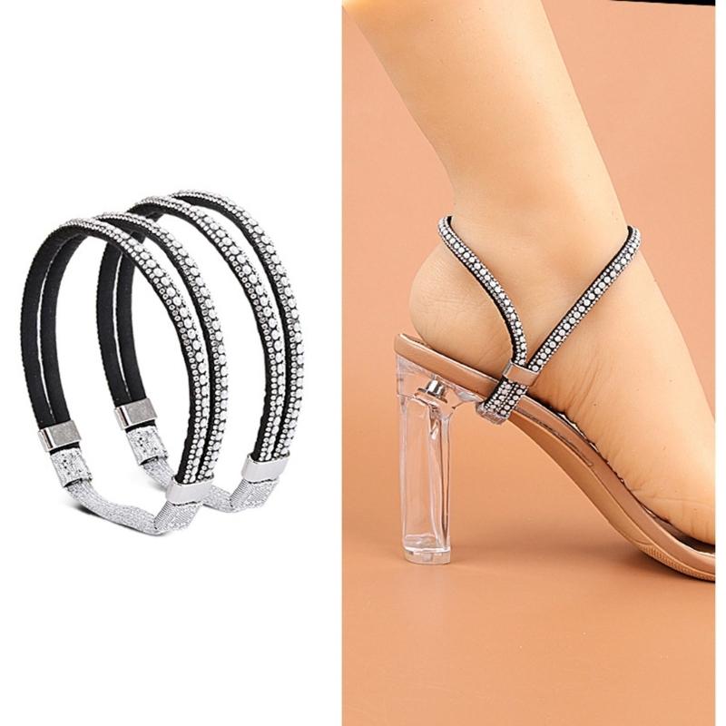 2Pcs Rhinestones High Heel Adjustable Shoe Belt for Women Antiskid Ankle Support Straps with Elastic Band Shoe Straps