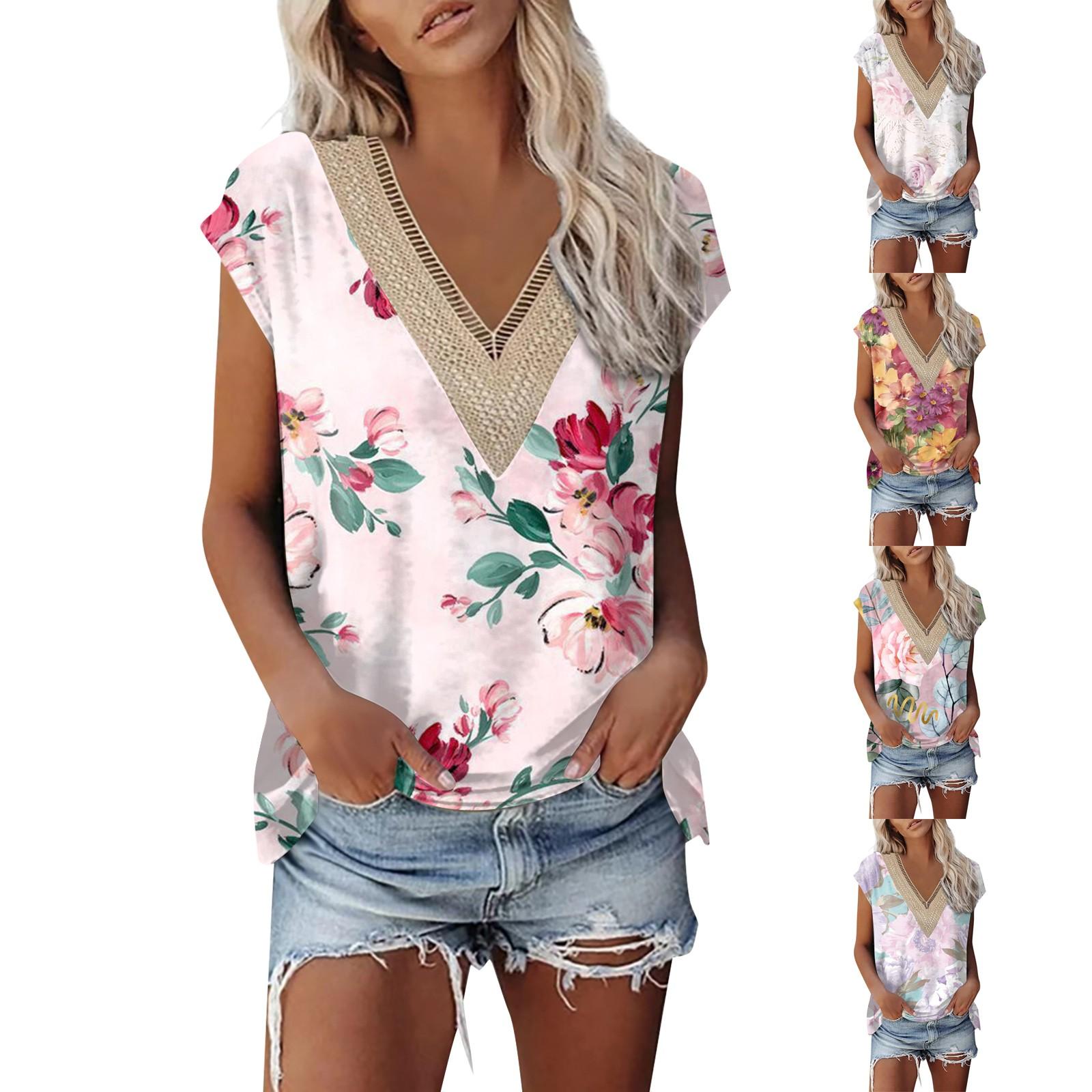 

(Острая курица)Женская повседневная футболка с короткими рукавами и v-образным вырезом, кружевная лоскутная футболка, топ