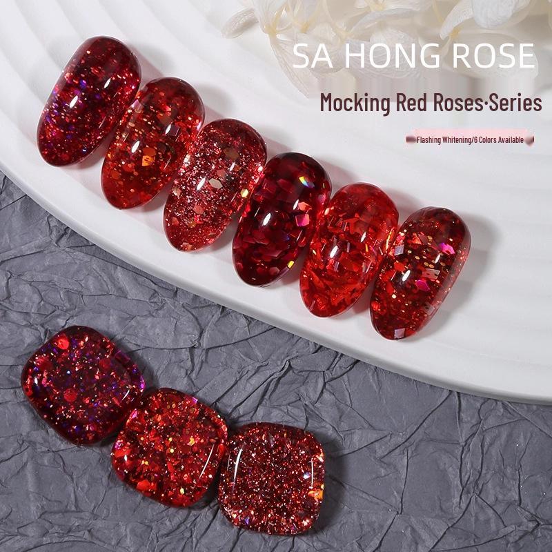 

Nail Art Red Rose Glitter Gel Polish: Super Flash Sparkling Whitening Polish