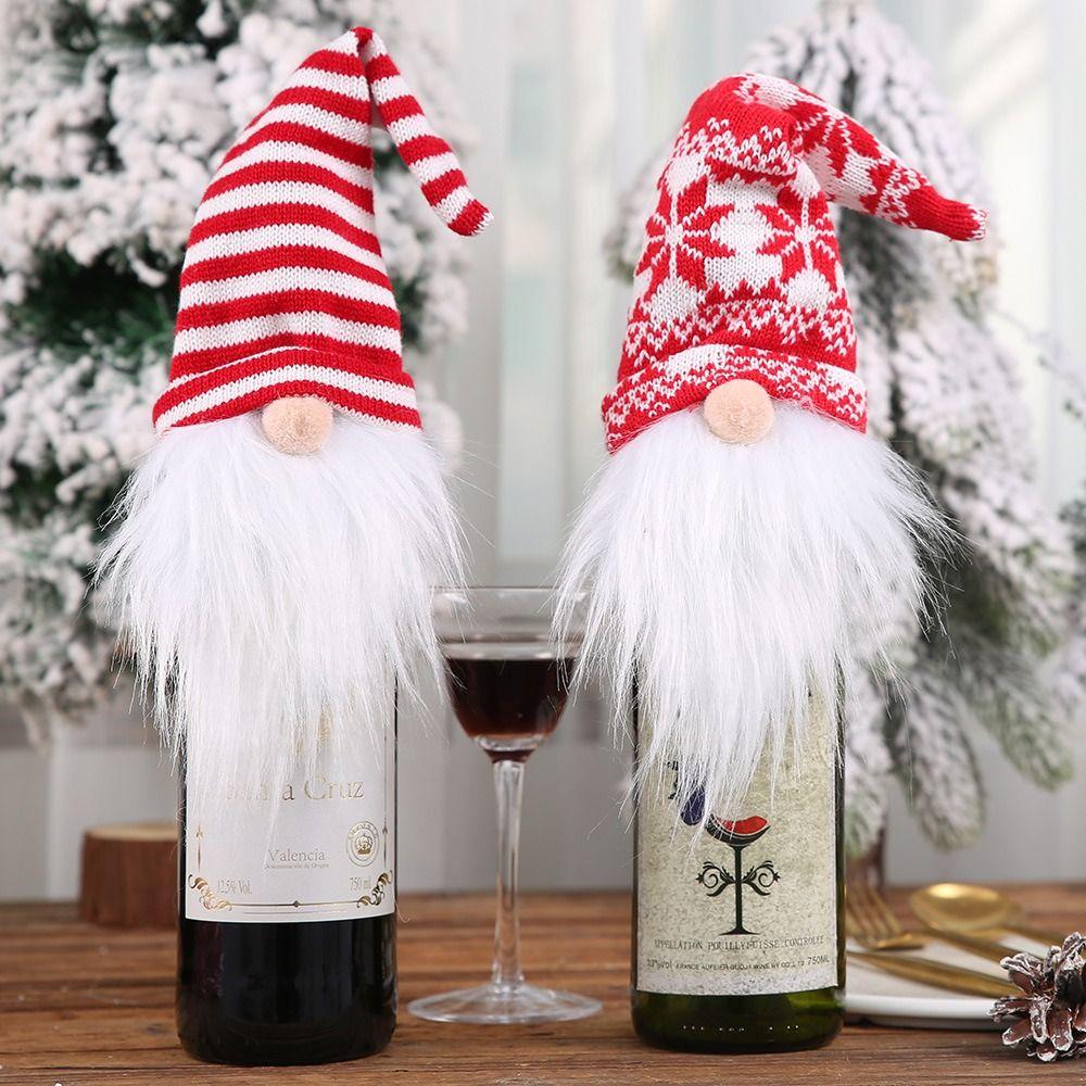 2pcs Cartoon Santa Claus Wine Bottle Cover Knitted Christmas Bottle Cover  New Year Decor