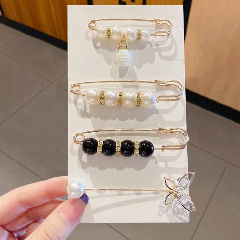 3 /6 Pcs 'S Clothing Pin Brooch Set Pearl Rhinestone Brooches Lapel For Women Pin Tightening Waist Pin Diy AccessoriesWedding Jewelry