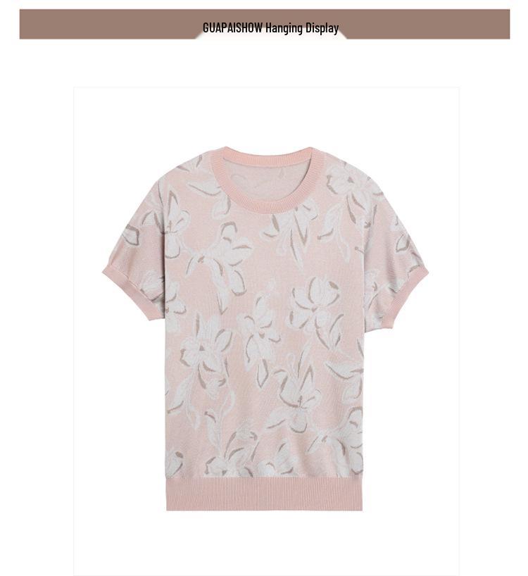 Mother's Short-Sleeved Printed Batwing Shirt - Stylish Ice Silk T-Shirt for Middle-Aged and Elderly Women