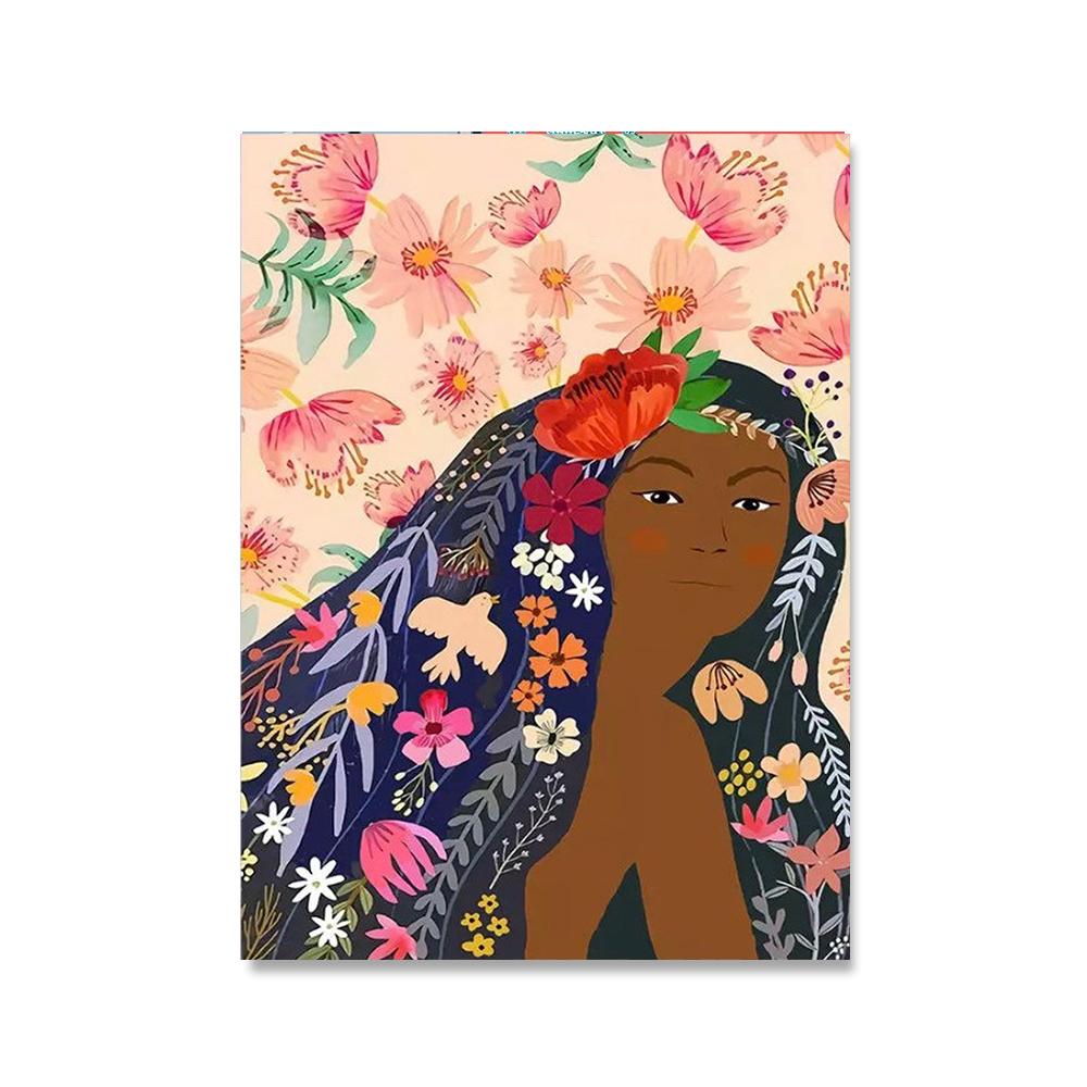 Abstract Fashion Moroccan Girl Flowers Wall Art Canvas Painting Nordic Posters and Print Wall Picture For Living Room Home Decor