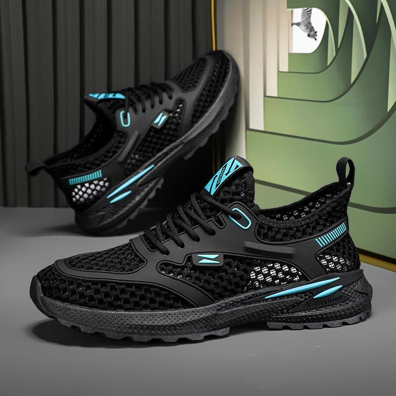 Men's Shoes Summer Mesh Breathable Fly-woven Mesh Shoes Men's Running Leisure Sports Thin Lightweight Beach Mesh Shoes 2024