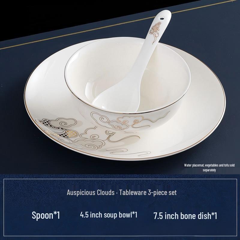 Chinese Style Auspicious Cloud Gold Rim Bone China Dinnerware Set