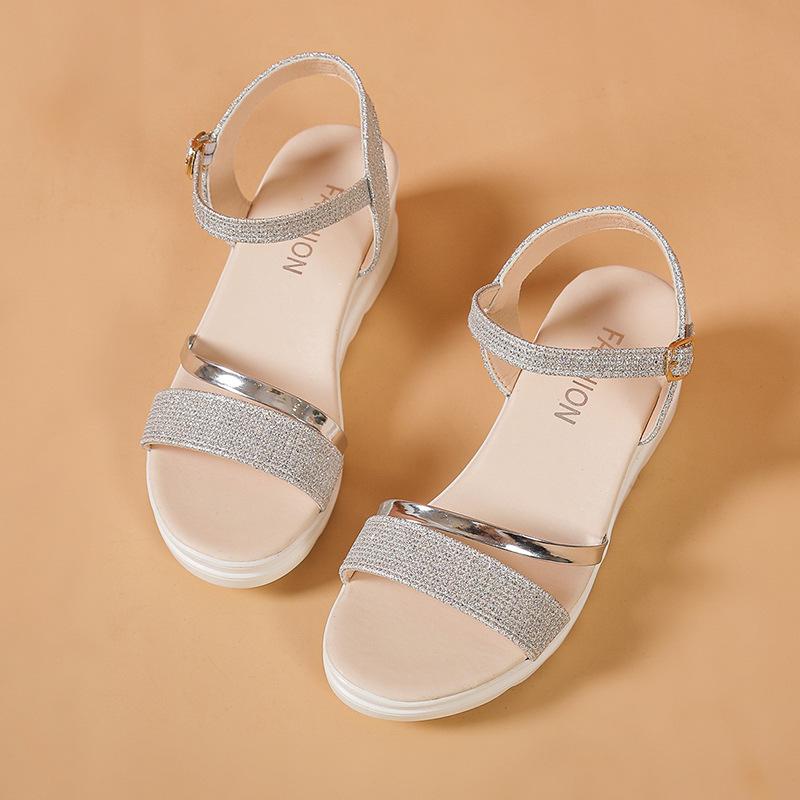 

Женские сандалии из мягкой кожи, женские босоножки на танкетке с открытым носком, летние женские сандалии на толстом среднем каблуке, модные, на мягкой подошве 40 серебряный