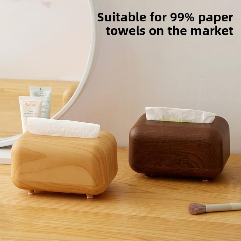 ABS Taschentuchbox mit Deckel Kunststoff Papierhalter Serviettenetui Imitation Holzmaserung Aufbewahrungsorganizer für Heim Schreibtischdeko