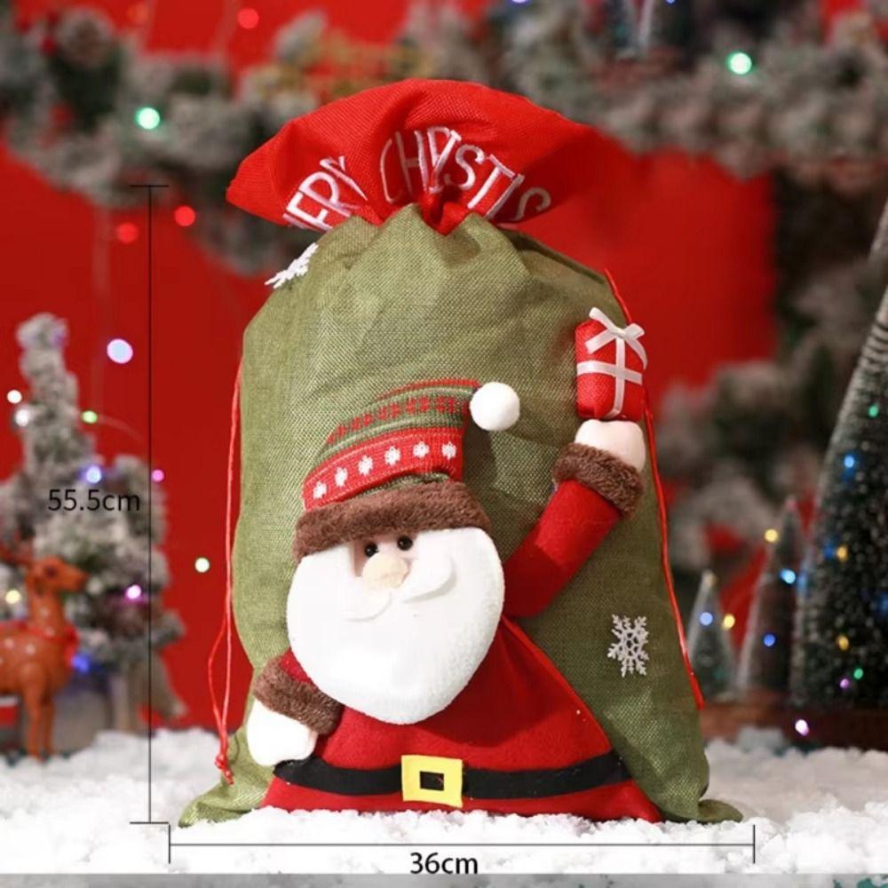 Linen Christmas Gift Bags 3D Drawstring Candy Bags Unique Cute Pattern Gift Bag Home Decor