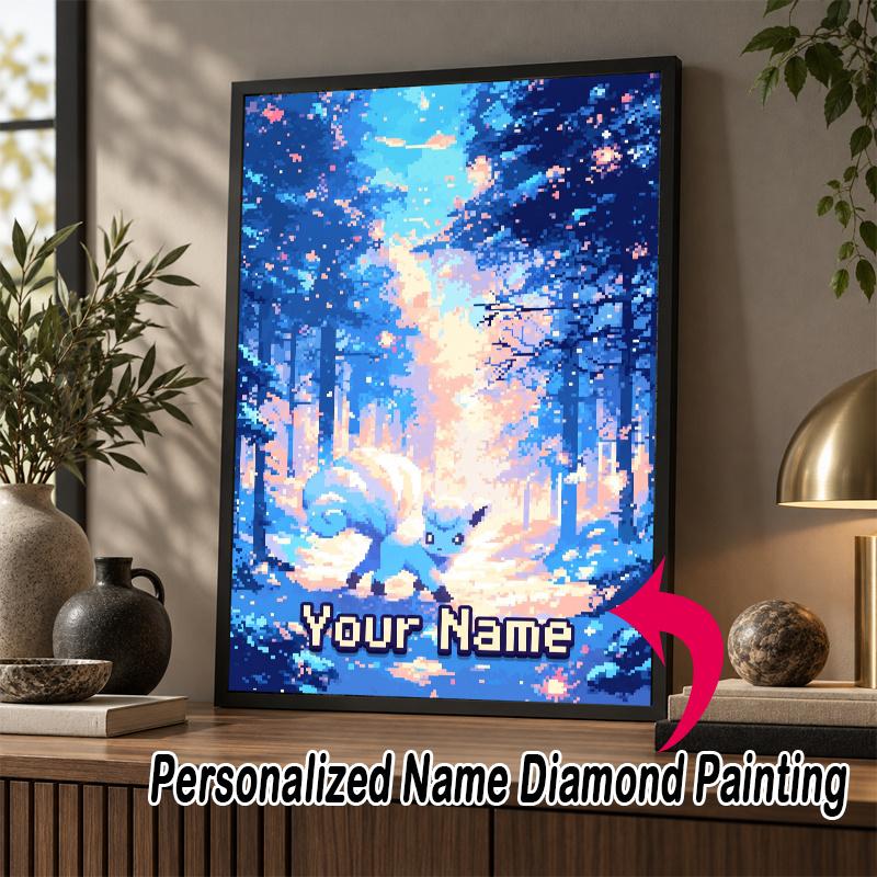 Personalized Alolan Vulpix Diamond Art Custom Name 5D Diamond Painting Full Drill DIY Craft