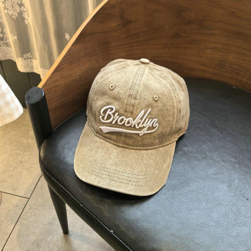 

1pc Washed “Brooklyn” Embroidery Baseball Caps for Women,Breathable Korean Retro Style Unisex Trendy Summer Hats Sun Protection Adjustable хакі