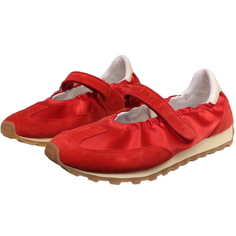 Sheepskin Version~ Mary Jane Shoes Women's Inner Height Increase Casual Sports Shoes Ballet Velcro Red Platform German Training Shoes