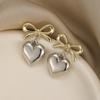 French Elegant Inspired Heart Pendant Earrings With Accent Bowknot