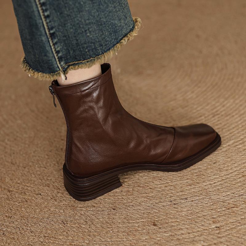 Short Boots Women's Autumn Single Boots Slim Boots 2026 New Black Square Toe Women's Boots