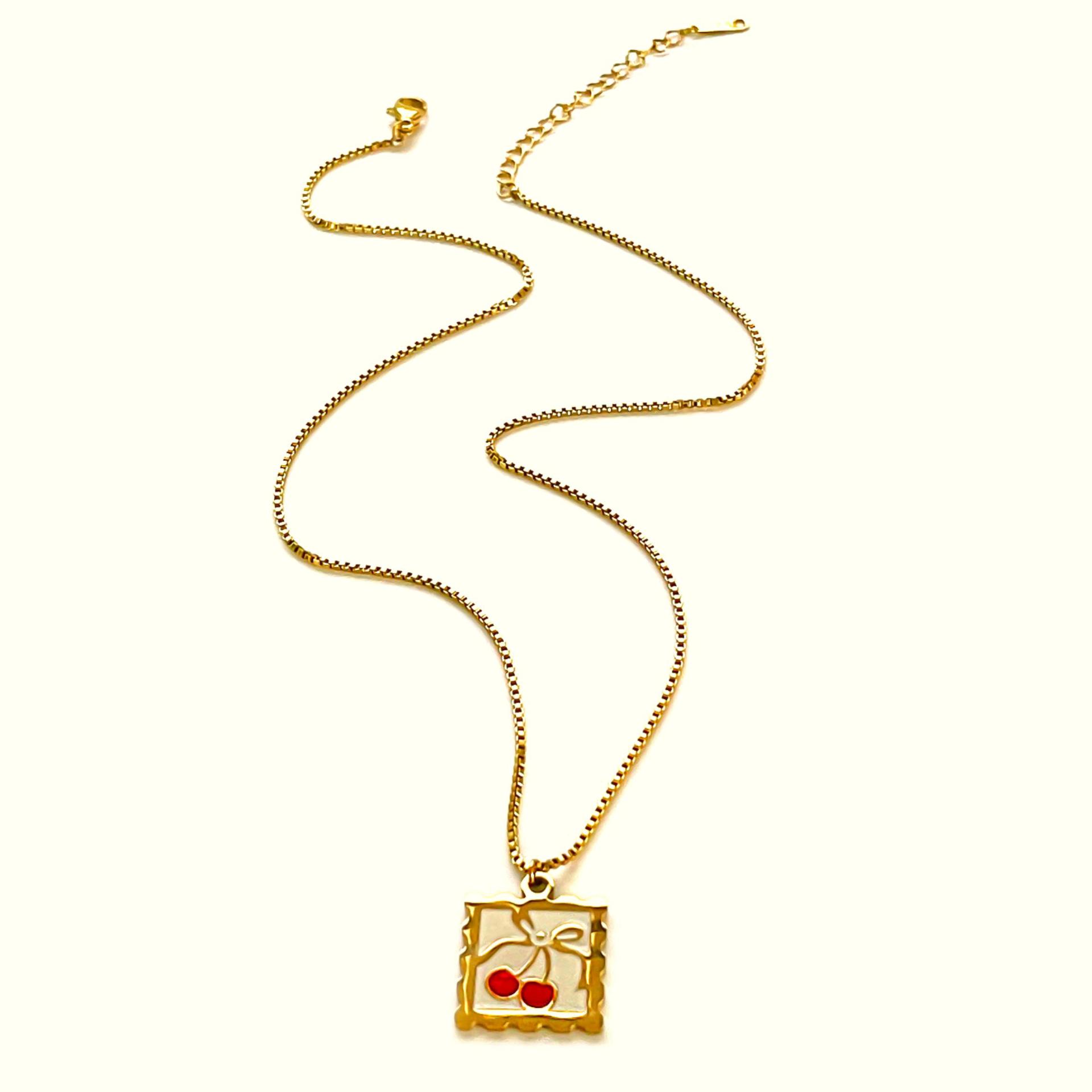 Vintage Enamel Cherry Lemon Strawberry Pendant Necklace for Women Gold PVD Plated 316L Stainless Steel Choker 40cm