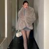 Women's Eco-Friendly Faux Fox Fur Lapel Coat - Short, Loose Fit for Winter 2025.