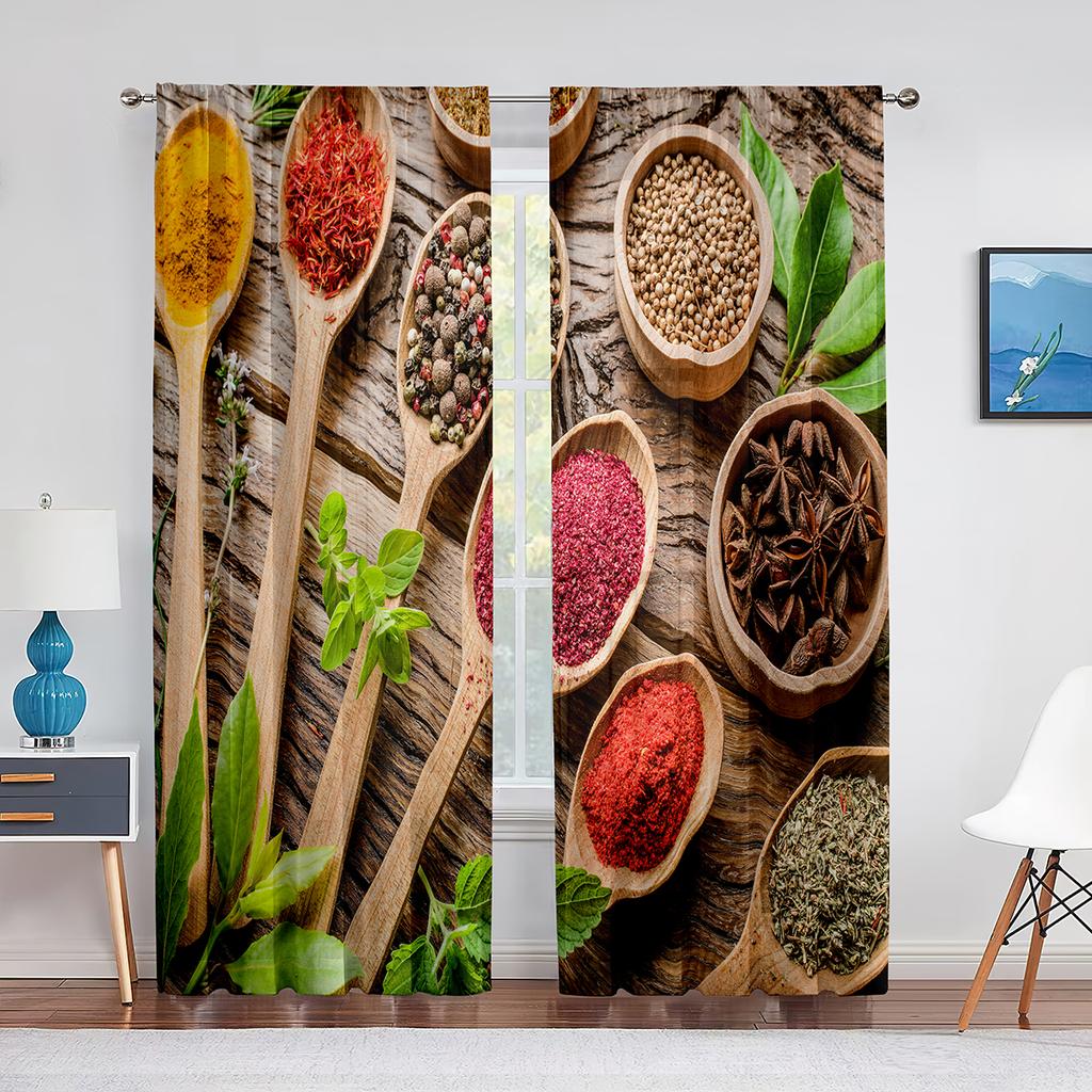 Spices and Herbs Peppers On A Wooden Background Sheer Curtain for Living Room Curtains Bedroom Kitchen Tulle Curtains Window