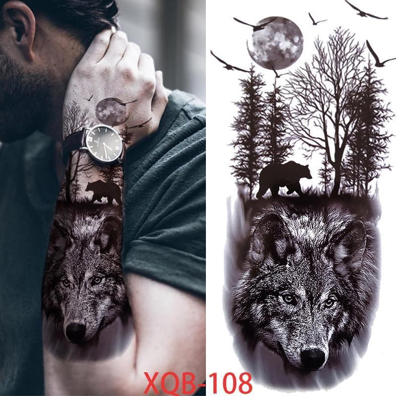 1 stk 210*114MM Havfrue Midlertidig Tatovering For Kvinner Menn Realistisk Rev Løve Blomst Tatoveringer Klistremerke Rygg Arm Engangs Død Hodeskalle Falsk Tatovering
