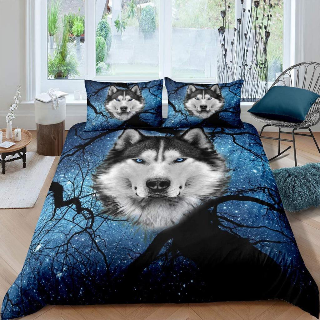 Husky Duvet Cover Puppy Pet Flower Floral Jungle Natural Scenery Cute Animal Bedding Set Polyester Double Queen King Quilt Cover