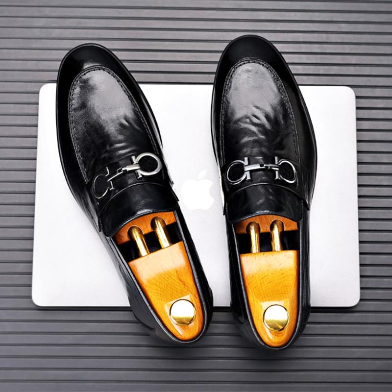 Fashion Four Seasons Men's Leather Shoes Classic Business Versatile Style Formal Party Daily Office Black Elegant Adult Flat Loafer