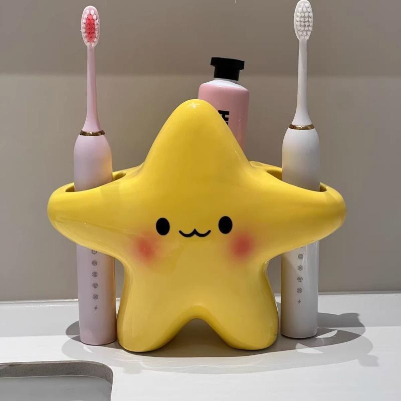 Cute Star-Shaped Toothbrush Holder Freestanding Bathroom Organizer, Space-Saving Toothbrush Toothpaste