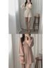 Korean Style Autumn/Winter 2024 Lantern Sleeve V-Neck Cinched Waist Knit Dress and Sweater Skirt