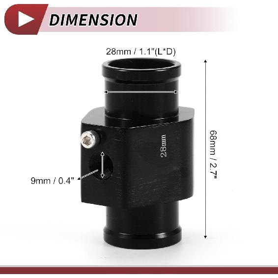 1 Set Car Water Coolant Temperature Sensor Adapter Joint Pipe Radiator Sensor Adaptor 28mm Black