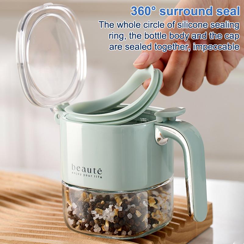 Kuchenny szklany pojemnik na przyprawy, słoik na przyprawy, pojemnik do przechowywania z pokrywką i łyżeczką, pojemnik do przechowywania, słoik na przyprawy do kuchni, artykuły do gotowania