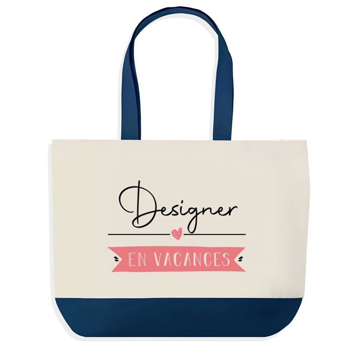 Sac cabas - PLANETEE - Designer en Vacances - Bleu - Coton - 40 x 45 cm