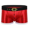 Christmas Underwear Men Red Faux Leather Belt Printed Panties Holiday Novelty Santa Claus Costume Male Sexy Tight Boxer Shorts