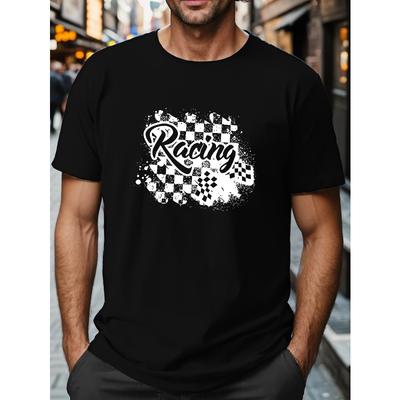 European Sizes Plus Size Men's Racing Graphic Print T-shirt, Casual Short Sleeve Crew Neck Tee, Men's Clothing For Outdoor, Men's Clothing