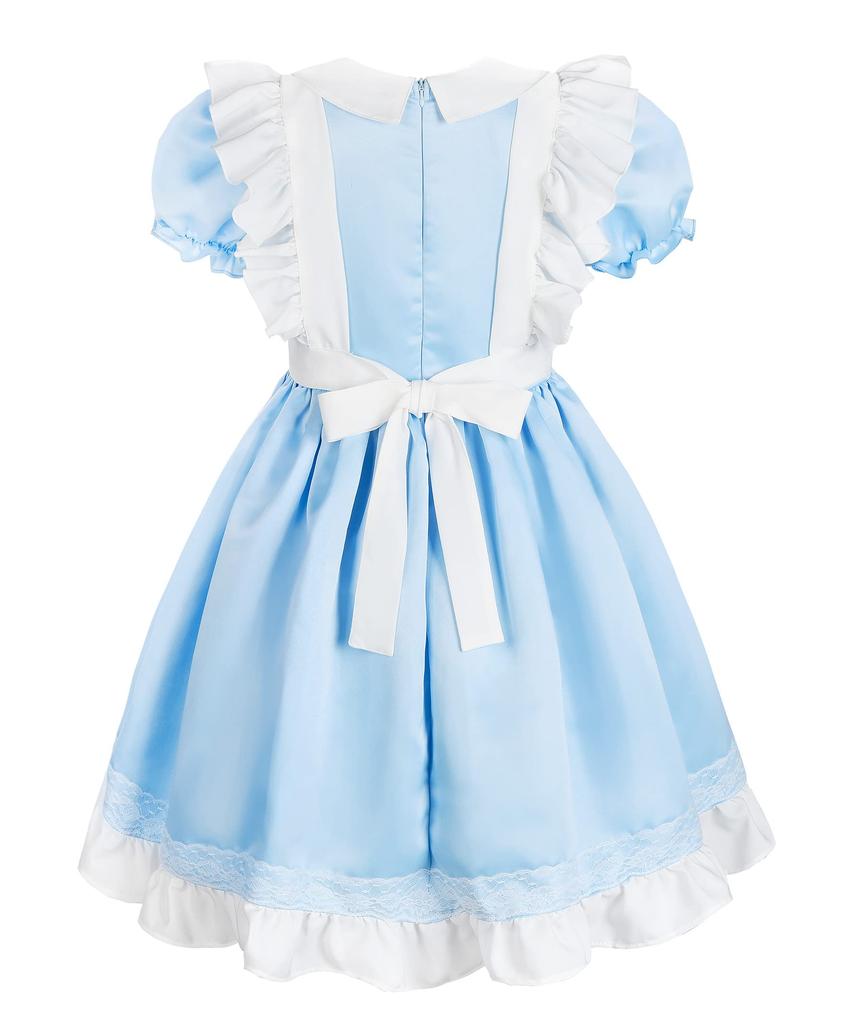 ReliBeauty Halloween Princess Light with White Apron and Size for Girls Costume, Dress, Maid/Lolita Style, Blue, Headband, 130,