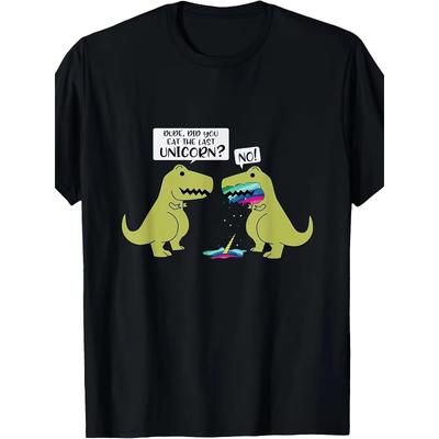 Vintage Funny Dinosaur Graphic T‑Shirt Cute T‑Rex Rainbow Joke Meme Crew Neck Short Sleeve Unisex Casual Streetwear Tee Top for Summer Daily Wear