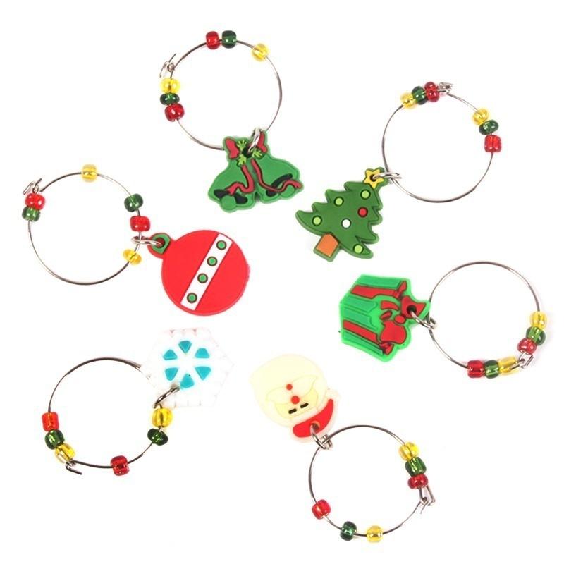 Xmas Wine Glasses 6 Charm Marker Ring Bar Table Party Decoration Secret