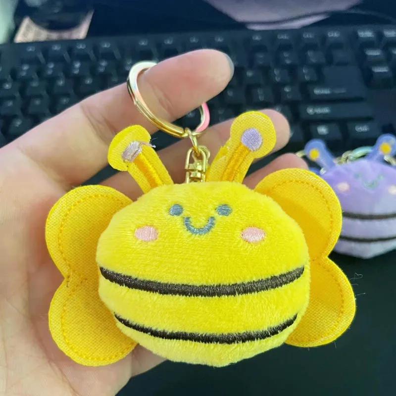 1-20PCS Cute Plush Bee Keychain Cartoon Keyring Bag Charm for Women Girls Backpack Purse Decor Fluffy Keychain Child Gifts