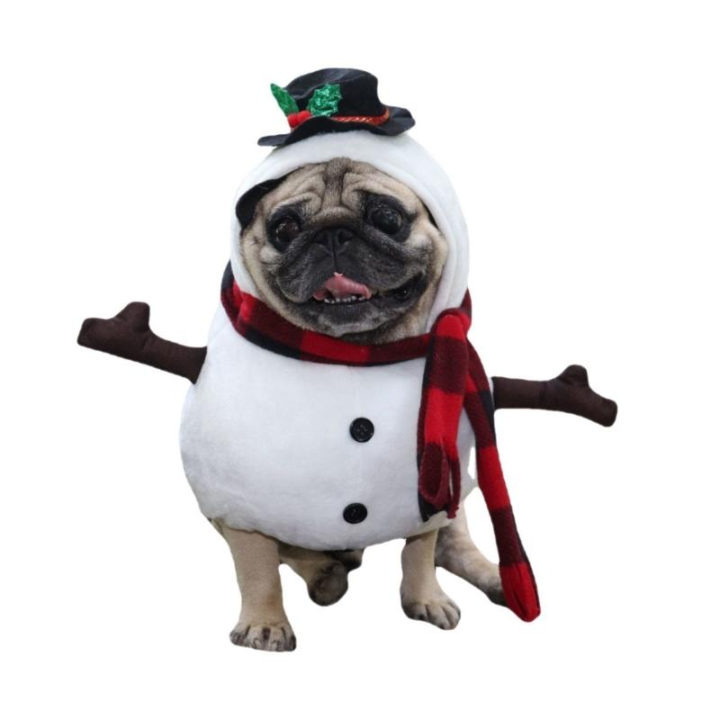 Festives Dog Snowmen Suit Fleece Lined Winter Clothing With Hat Scarf For 5 15kg Pet Holiday Celebration