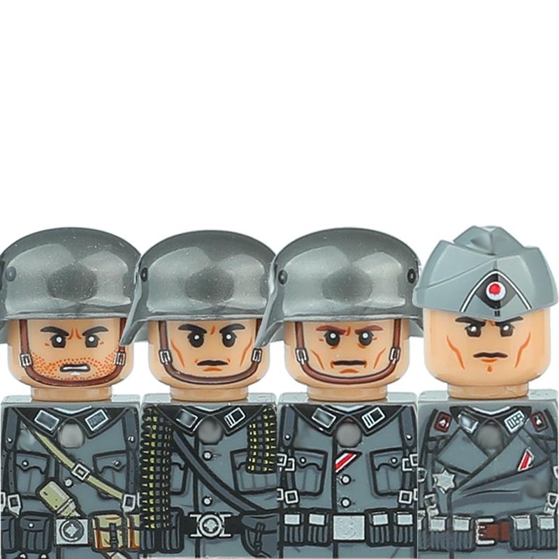 Ww2 Military German Soldiers Figures Helmet Building Blocks Army Infantry Warrior Gunner Armour Cannon Vest Weapons Bricks Toys