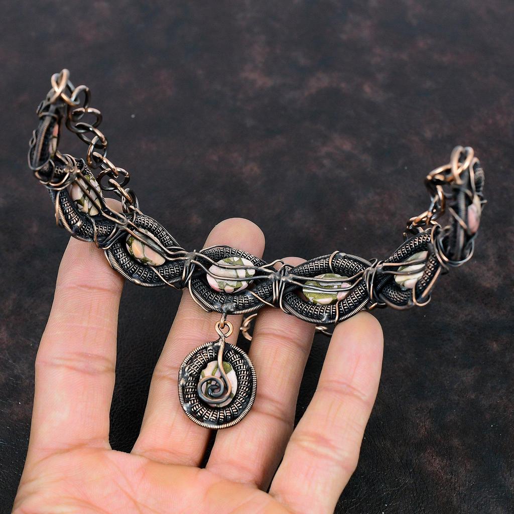 Copper Pink Opal Necklace Copper Wire Wrapped Necklace Adjustable Chain Necklace Real Gemstone Necklace Handmade Copper Jewelry Gift For Mom