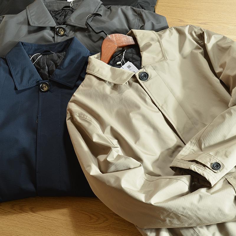 Jaqueta de Algodão Corta-vento Simples de Inverno Masculina Comprimento Médio Gola Lapela Casaco Trench Casual Botão na Frente