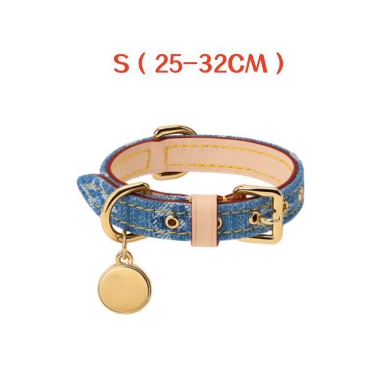 Luxury Denim Monogram Dog Collar Adjustable Leather Pet French Bulldog Dachshund Cat