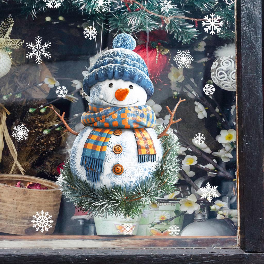 Weihnachts-Cartoon-Schal Schneemann Schneeflocke Kiefer Statische Glasfensteraufkleber Heimdekoration Wandaufkleber
