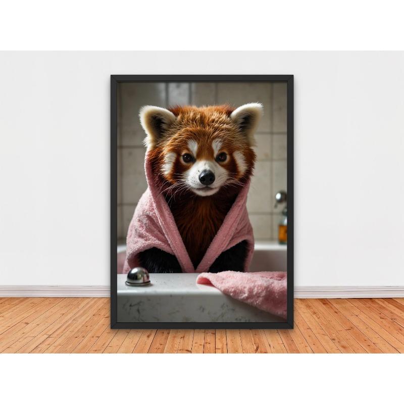 Animal Lion Pink Bathrobe In Bathtub Funny Sloth Panda Wolf Poster Print Wall Art Pictures Canvas Painting Room Home Decor Gift