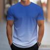 Men Gradient Color Short Sleeve T Shirt Crew Neck Casual Ombre Blue White Top