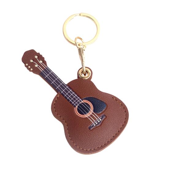 

Keychain Pendant Musical Style Faux Leather Guitar Charm Keyring Access Card Holder Schoolbag Key Pendant Keychain коричневый