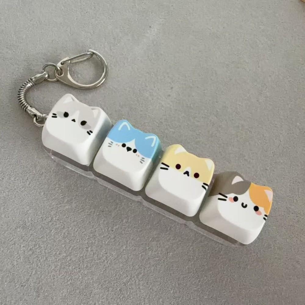 Finger-Tip Pressing Button Cat Fidget Clicker Keychain 4-Key Keycap Keychain Bag Charm