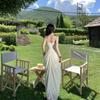 French White Moonlight Pleated Thin Suspender Dress Summer Island Vacation Wear Halter Dress